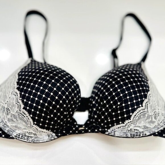 Fabulous by Victoria’s Secret Push-Up Plunge Bra black/cream/lace Size: 34 C - Picture 1 of 4